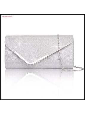 Shiny Sequin Envelope Clutch Evening Bag with Chain Sparkly Party Prom Purse